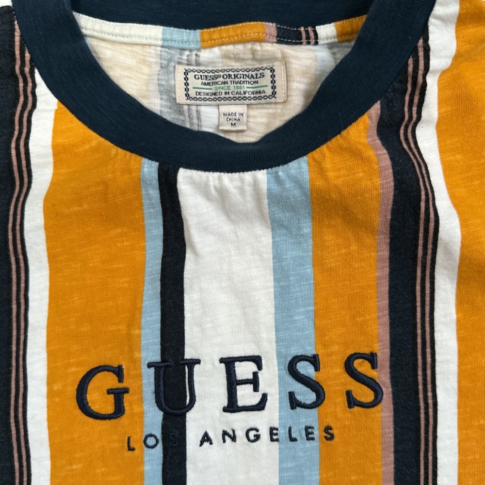 Guess Vintage Striped Tee Logo Multicolor Short Sleeve Shirt M - Picture 2 of 3